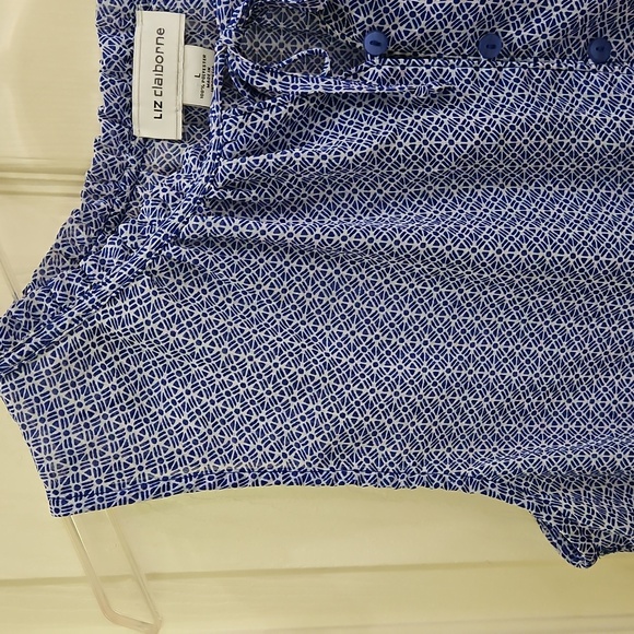 Liz Claiborne Blue Sleeveless Blouse Elastic Neckline Sz Lg - Picture 4 of 7